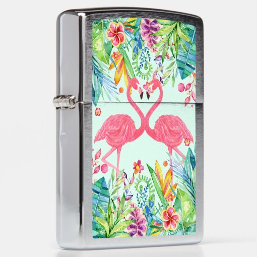 Pink Flamingos In Tropical Flowers Zippo Lighter Zazzle