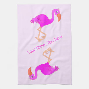 Pink Flamingos Kitchen Towel Custom Text Name