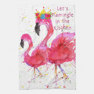 Pink Flamingos Let's Flamingle in the Kitchen Towel
