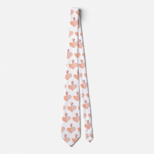 Pink Flamingos Love Black Tie, Heart Neck Tie (Front)