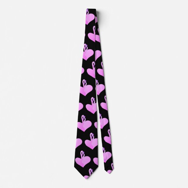Pink Flamingos Love Black Tie, Heart Tie (Front)