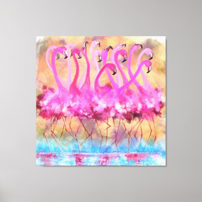 Pink Flamingos Love Dance Canvas Print - Painting (Front)