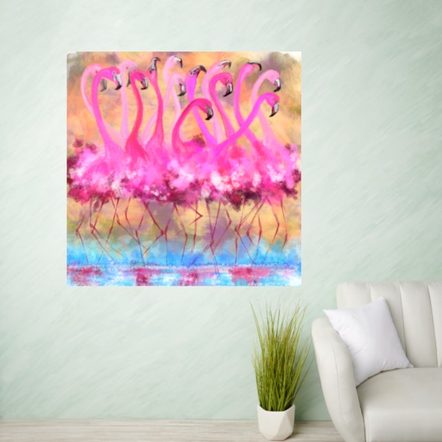 Pink Flamingos Love Dance Painting Wall Decal (Living Room)