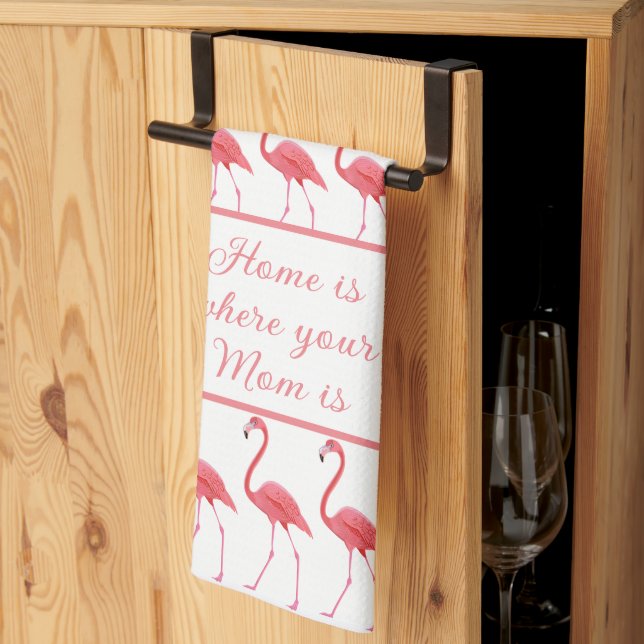 Pink flamingos love you Mom kitchen towel (Thirds Fold)