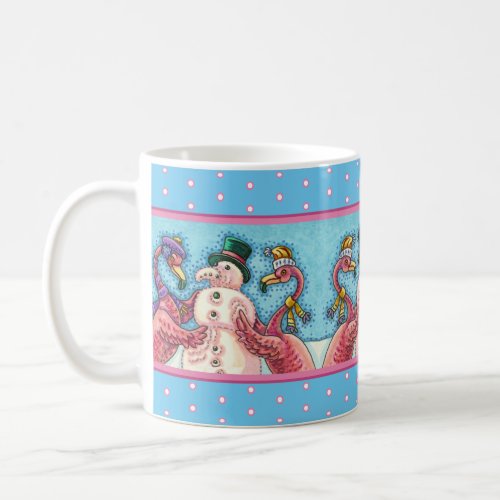 PINK FLAMINGOS MAKE SNOWMAN FUNNY CHRISTMAS BIRDS COFFEE MUG