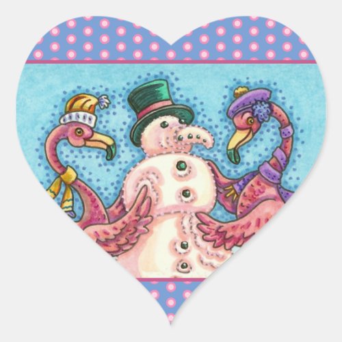 PINK FLAMINGOS MAKE SNOWMAN FUNNY CHRISTMAS BIRDS HEART STICKER