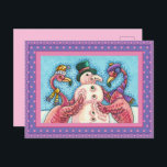 PINK FLAMINGOS MAKE SNOWMAN, FUNNY CHRISTMAS BIRDS HOLIDAY POSTCARD<br><div class="desc">SILLY FLAMINGOS MAKING PINK SNOWMAN.  SURE TO PLEASE.  HUMOROUS HOLIDAY POSTCARD *Customize ... .Look For Matching Items Susan Brack Designs</div>