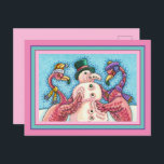 PINK FLAMINGOS MAKE SNOWMAN, FUNNY CHRISTMAS BIRDS HOLIDAY POSTCARD<br><div class="desc">SILLY FLAMINGOS MAKING PINK SNOWMAN.  SURE TO PLEASE.  HOLIDAY POSTCARD *Customize ... .Look For Matching Items Susan Brack Designs</div>