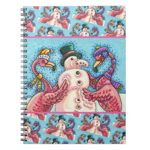 PINK FLAMINGOS MAKE SNOWMAN FUNNY CHRISTMAS BIRDS NOTEBOOK