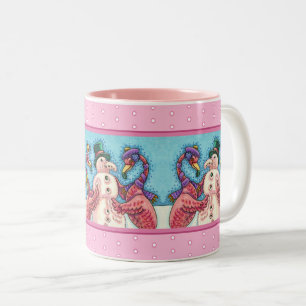PINK FLAMINGOS MAKE SNOWMAN, FUNNY CHRISTMAS BIRDS Two-Tone COFFEE MUG
