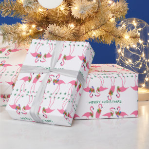 Pink Flamingos Merry Christmas Pattern Wrapping Paper