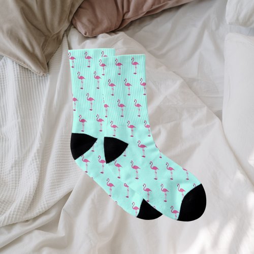 Pink flamingos mint green socks