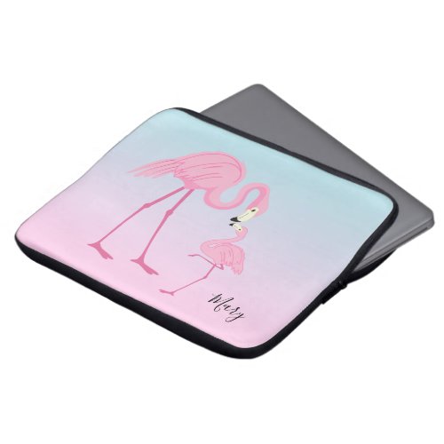 Pink flamingos mom and baby laptop sleeve