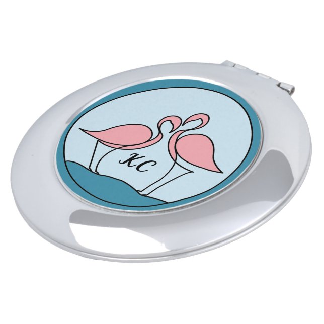Pink Flamingos Monogram Art, or Photo Compact Mirror (Turned)