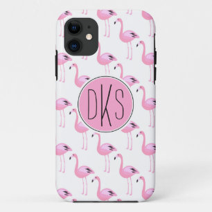 Pink Flamingos Monogram iPhone 11 Case