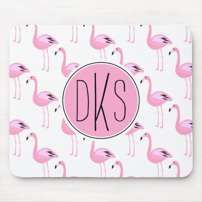 Pink Flamingos | Monogram Mouse Pad (Front)