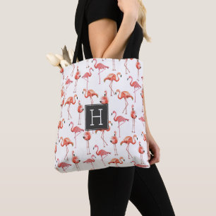 Pink Flamingos Monogram Pattern Tote bag