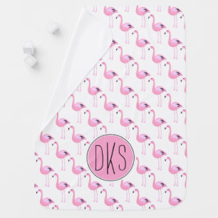 Pink Flamingos   Monogram Swaddle Blanket