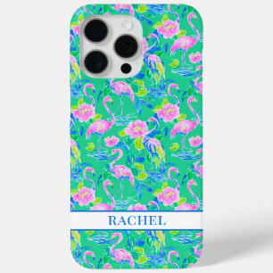 Pink Flamingos Monogrammed iPhone 15 Pro Max Case
