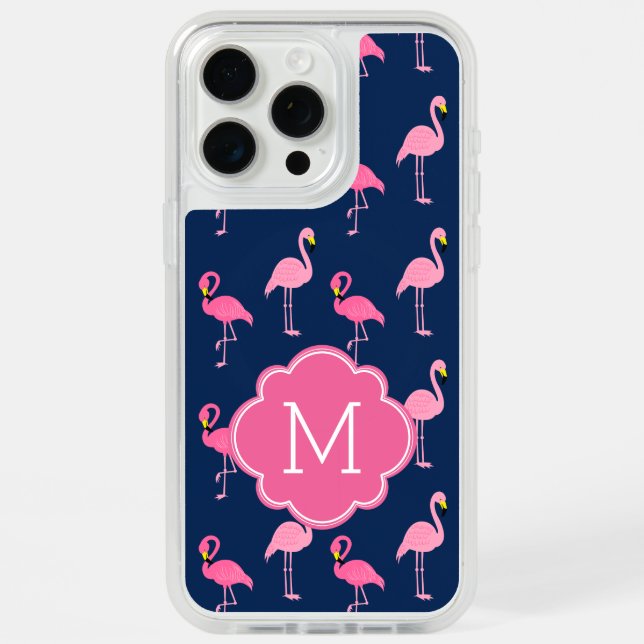 Pink Flamingos Monogrammed iPhone 15 Pro Max Case (Back (White Titanium))