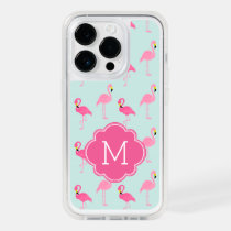 Pink Flamingos Monogrammed OtterBox iPhone 14 Pro Case