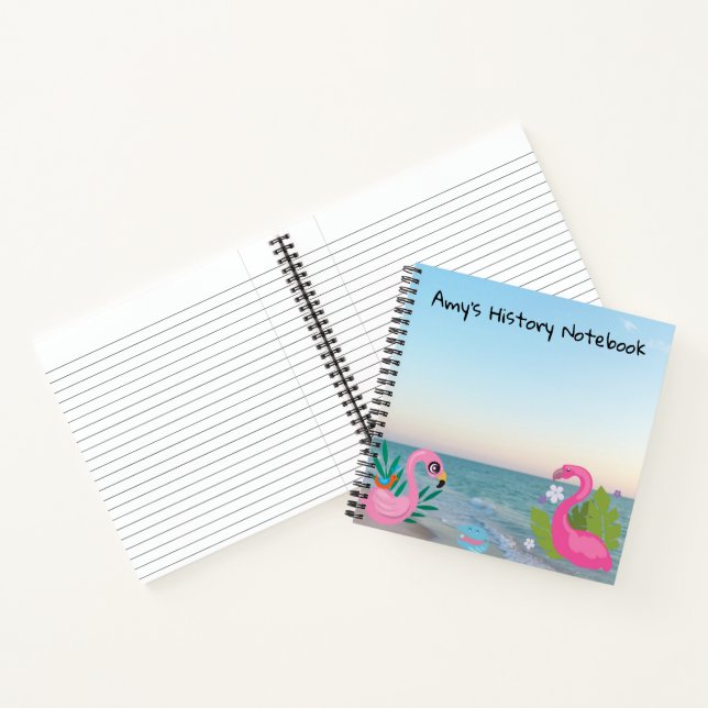 Pink Flamingos Ocean Centered Illustration Notebook (Inside)