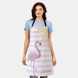 Pink Flamingos,Ombre Glitter Drips, Stripes Apron