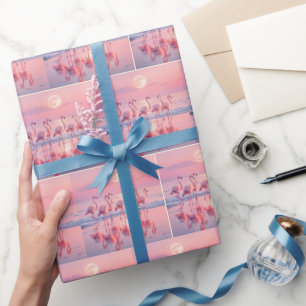 Pink Flamingos On a Pink Beach Wrapping Paper
