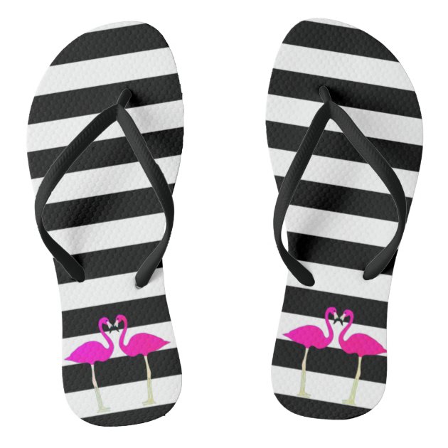 black and white striped flip flops