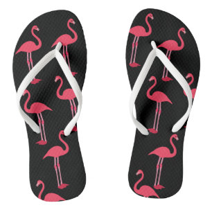 Pink Flamingos on Black Flip Flops