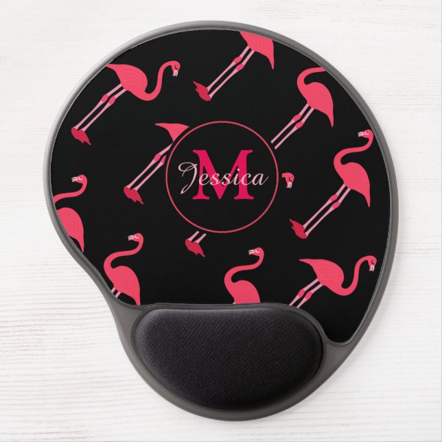 Pink Flamingos on Black Gel Mouse Pad (Front)