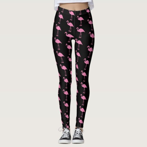 Pink Flamingos on Black Leggings