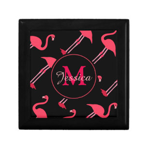 Pink Flamingos on Black Personalised Gift Box