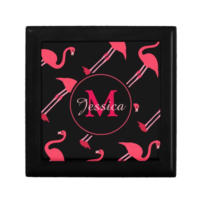 Pink Flamingos on Black Personalised Gift Box (Front)