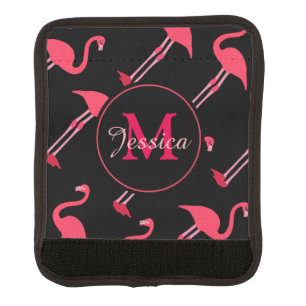 Pink Flamingos on Black Personalised Luggage Handle Wrap