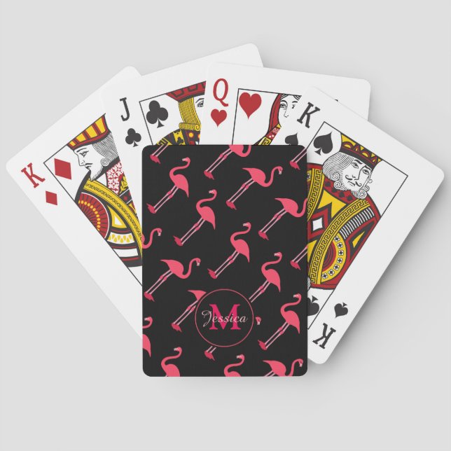 Pink Flamingos on Black Poker Cards (Back)