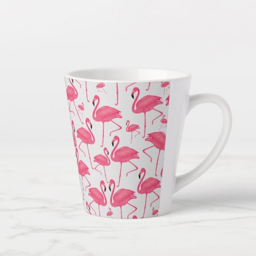 Pink Flamingos On Light Gray Background Latte Mug