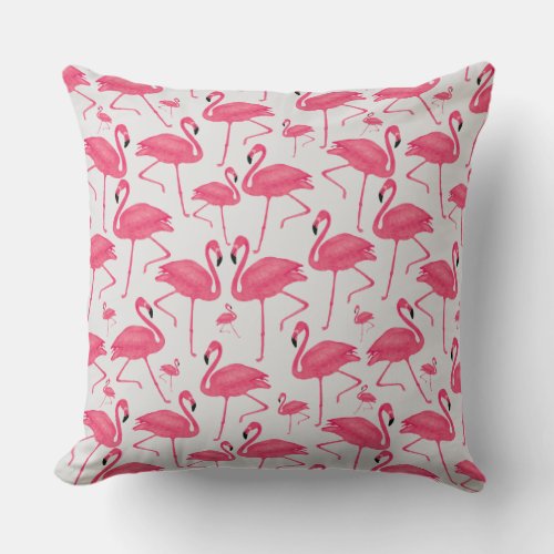 Pink Flamingos On Light Gray Background Throw Pillow