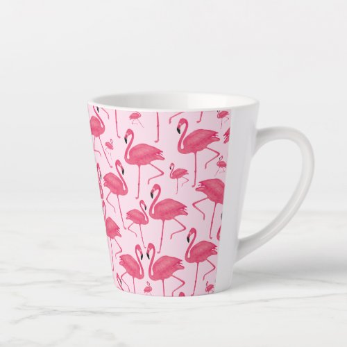 Pink Flamingos On Light Pink Background Latte Mug