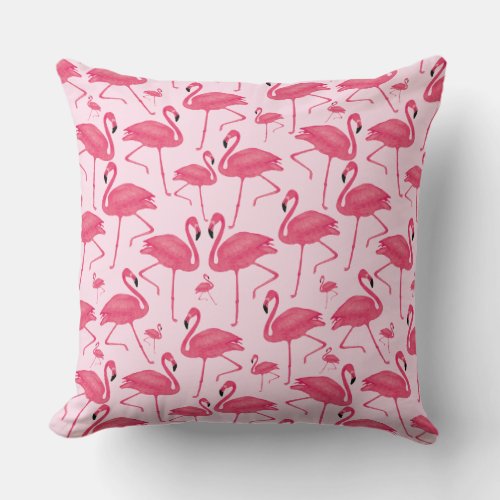 Pink Flamingos On Light Pink Background Throw Pillow