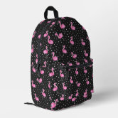 flamingo pattern mini backpack Black Classic Clamshell opening that allows you to open the bag like a suitcase for easy packing Flamingo Pattern - Black" Backpack