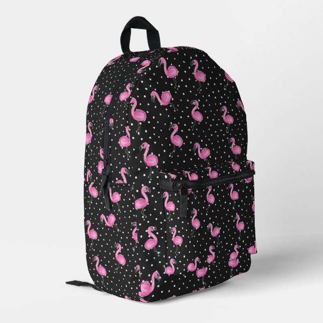 Pink Flamingos On Polka Dots Printed Backpack (Back Corner Left)