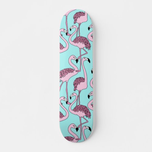 Pink Flamingos on Sea Blue _ Retro Wallpaper Skateboard