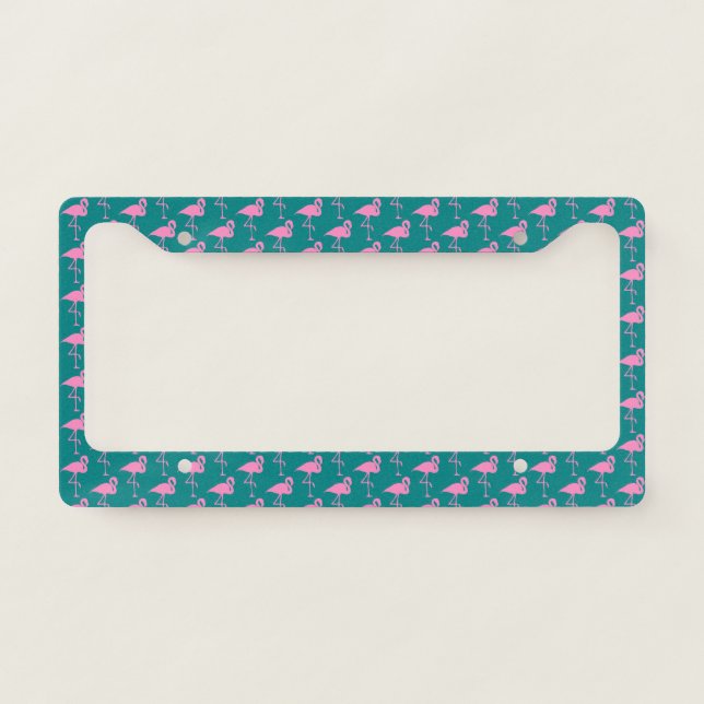 Pink Flamingos on Teal License Plate Frame (Front)
