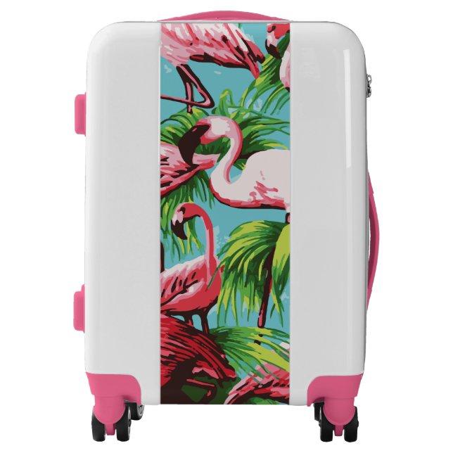 Pink Flamingos on Tropical Blue Luggage (Front)