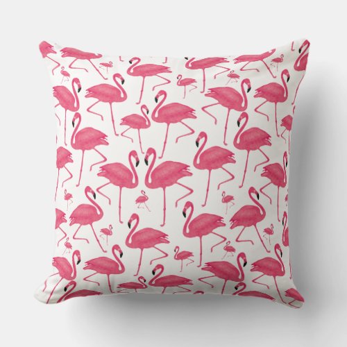 Pink Flamingos On White Background Throw Pillow