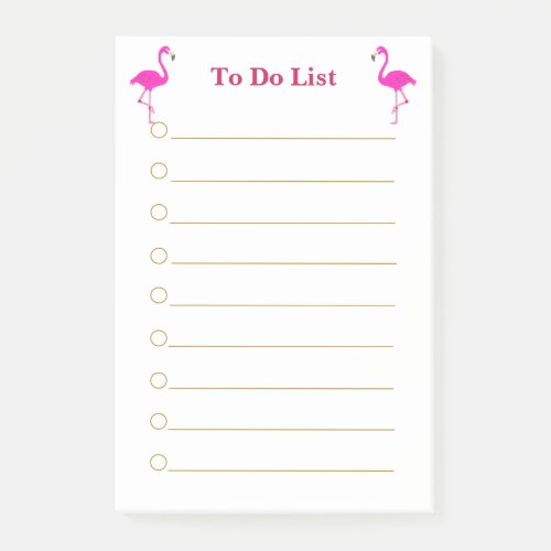 Pink flamingos on white lined To Do List Post_it Notes