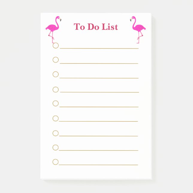 Pink flamingos on white lined To Do List Post-it Notes (Front)