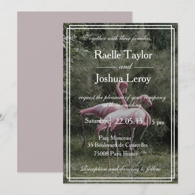Pink flamingos outdoor nature wedding invitation (Front/Back)
