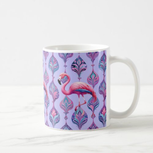 Pink Flamingos Paisley Leaf Motif Pattern Coffee Mug